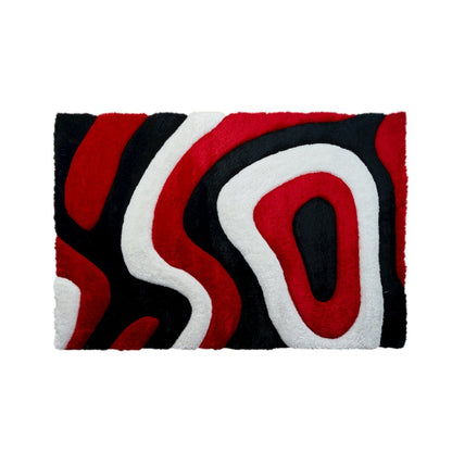 Mateos MS71 Red Black White Abstract Swirl Shag Rug