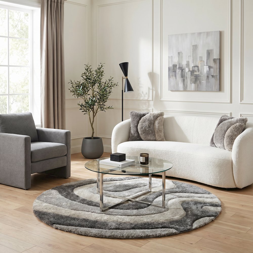 Mateos MS72 Gray Abstract Swirl Shag Rug