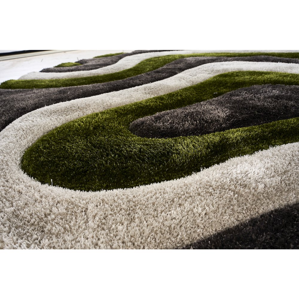 Mateos MS75 Green Beige Abstract Swirl Shag Rug