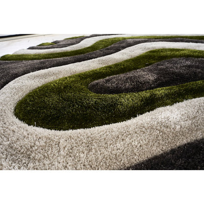 Mateos MS75 Green Beige Abstract Swirl Shag Rug