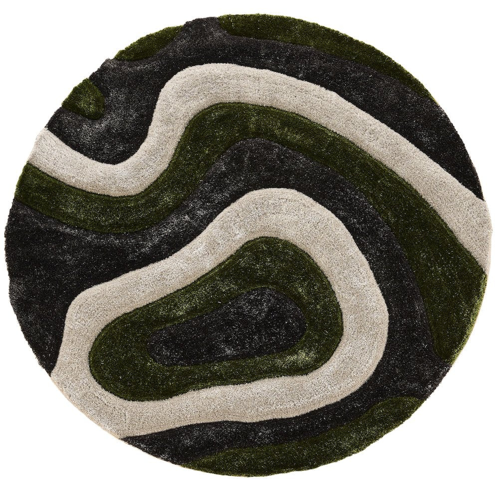 Mateos MS75 Green Beige Abstract Swirl Shag Rug