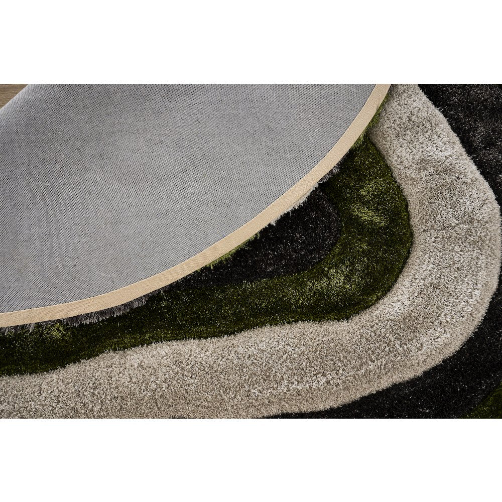 Mateos MS75 Green Beige Abstract Swirl Shag Rug