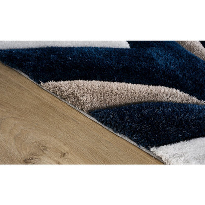 Mateos MS76 Navy Gray & White Geometric Chevron Shag Rug