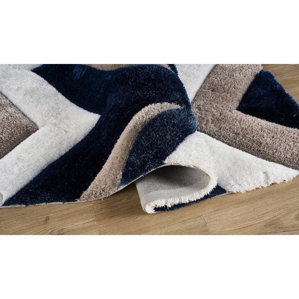 Mateos MS76 Navy Gray & White Geometric Chevron Shag Rug