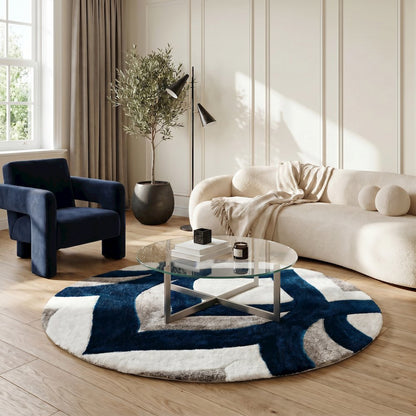 Mateos MS76 Navy Gray & White Geometric Chevron Shag Rug
