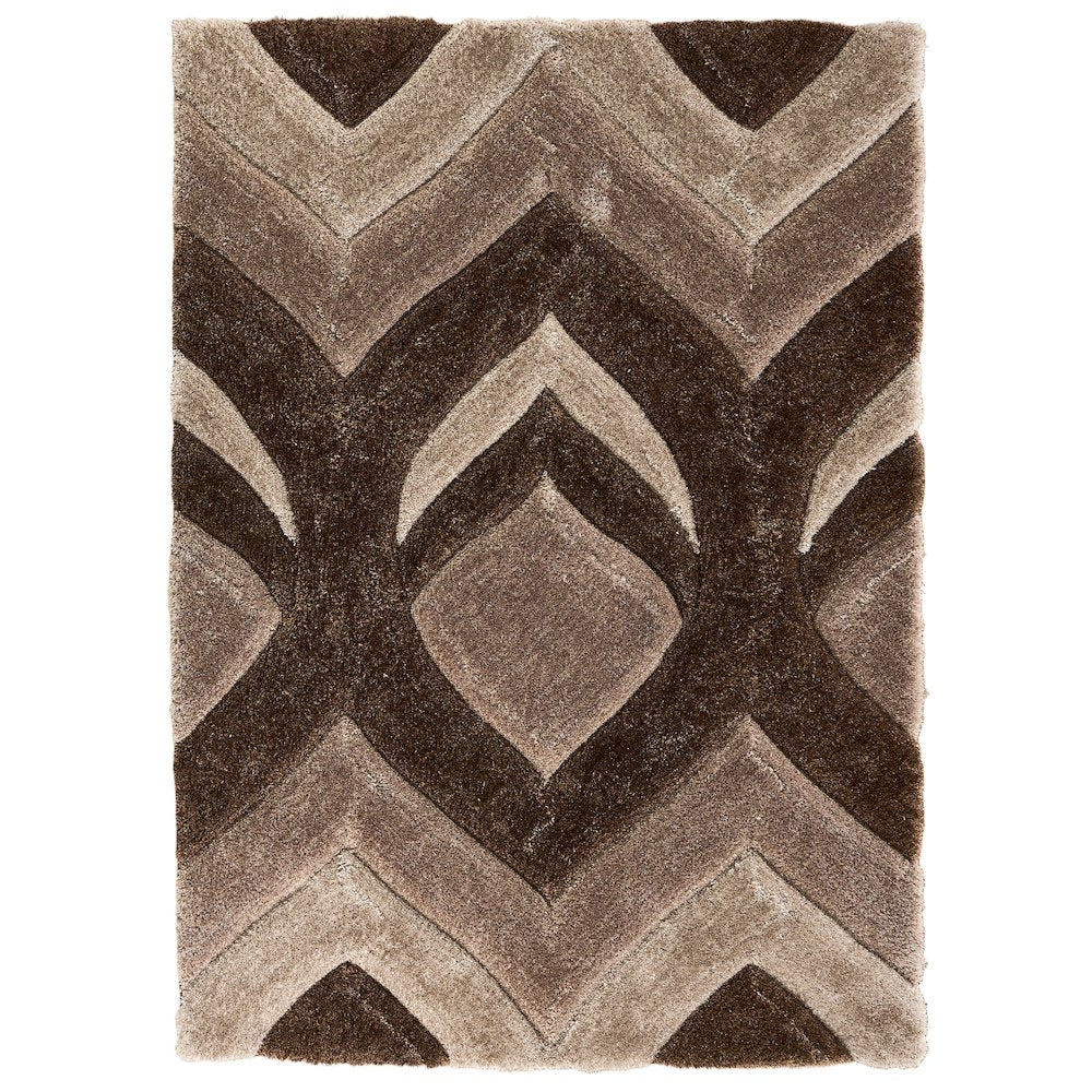 Mateos MS78 Brown & Taupe Geometric Chevron Shag Rug