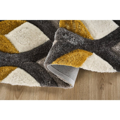 Mateos MS79 Mustard & Gray Geometric Chevron Shag Rug