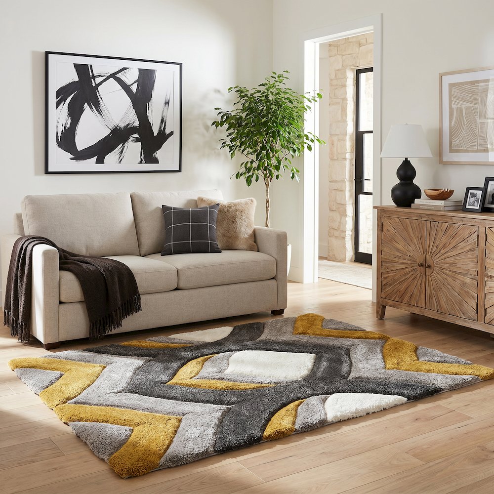 Mateos MS79 Mustard & Gray Geometric Chevron Shag Rug
