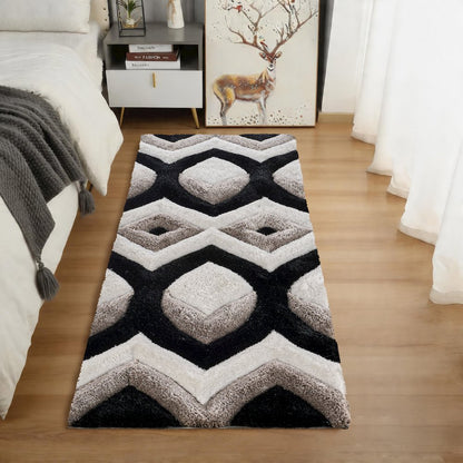 Mateos MS80 Black & Ivory Geometric Chevron Shag Rug