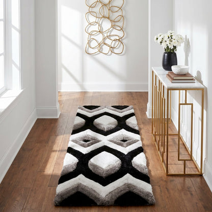 Mateos MS80 Black & Ivory Geometric Chevron Shag Rug