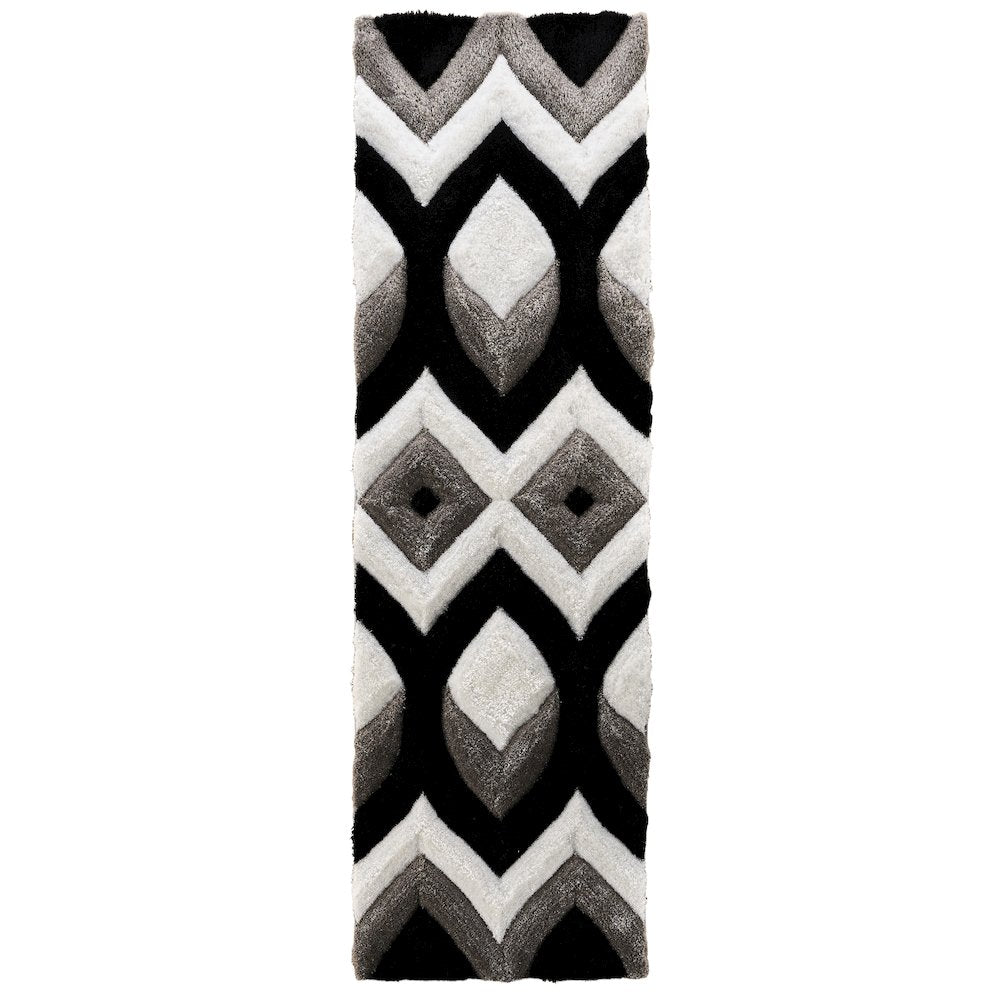 Mateos MS80 Black & Ivory Geometric Chevron Shag Rug