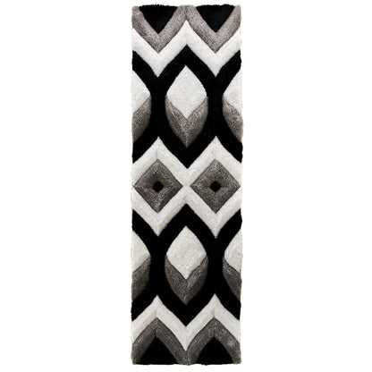 Mateos MS80 Black & Ivory Geometric Chevron Shag Rug
