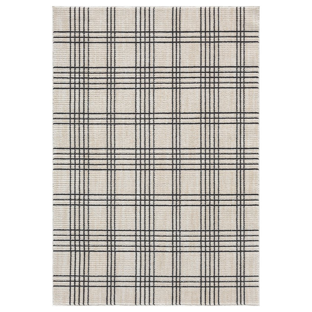 Nomad Collection 01 Beige and Black Plaid Area Rug