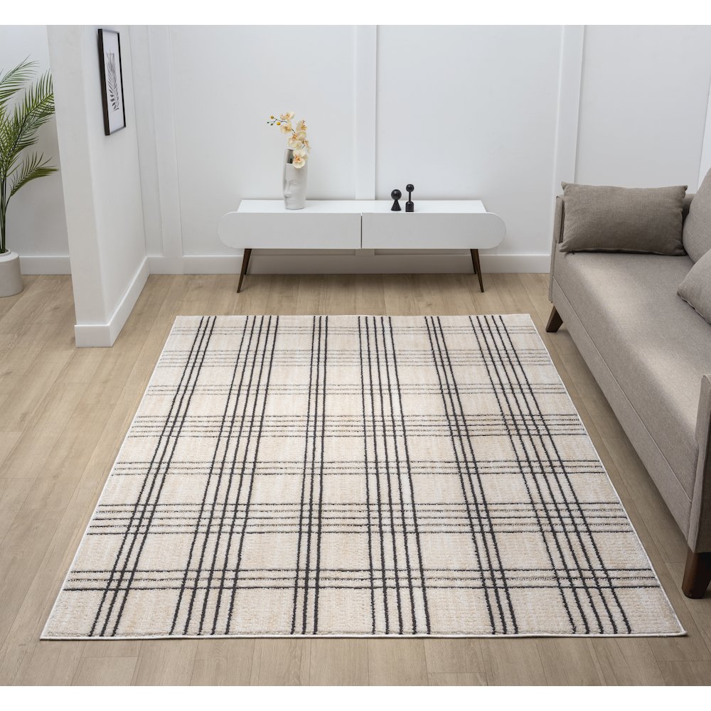 Nomad Collection 01 Beige and Black Plaid Area Rug