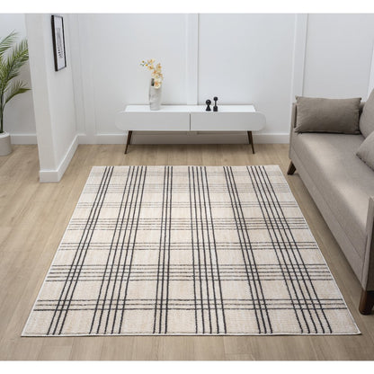 Nomad Collection 01 Beige and Black Plaid Area Rug