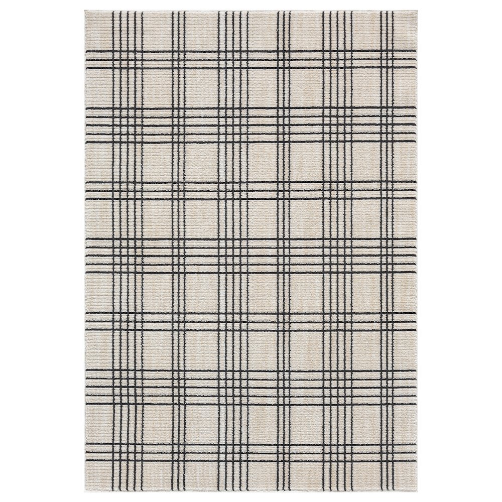 Nomad Collection 01 Beige and Black Plaid Area Rug