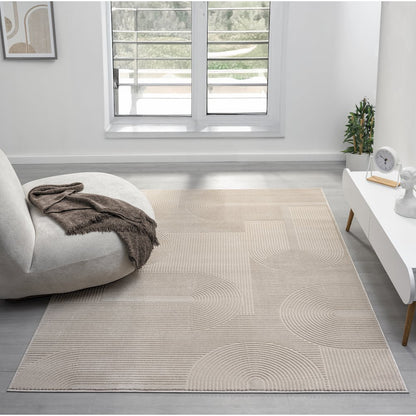 Nuevo 01 Modern Sculpted Arch Geometric Area Rug – Beige