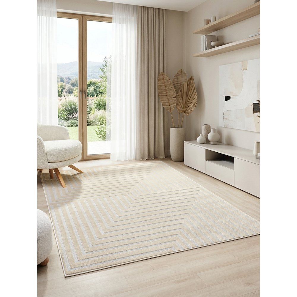 Nuevo 07 Modern Linear Chevron Area Rug – Beige & Gray