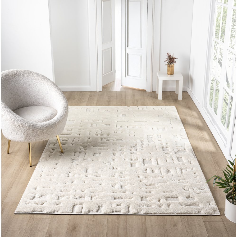 Natural 03 Ivory Sculpted Abstract Area Rug
