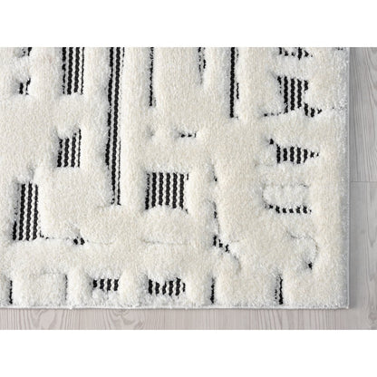 Natural 06 Ivory & Black Sculpted Abstract Area Rug