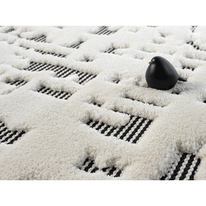 Natural 06 Ivory & Black Sculpted Abstract Area Rug