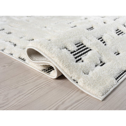 Natural 06 Ivory & Black Sculpted Abstract Area Rug