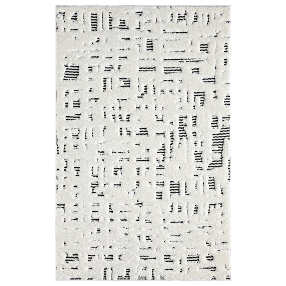 Natural 06 Ivory & Black Sculpted Abstract Area Rug
