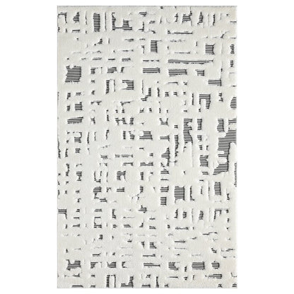 Natural 06 Ivory & Black Sculpted Abstract Area Rug