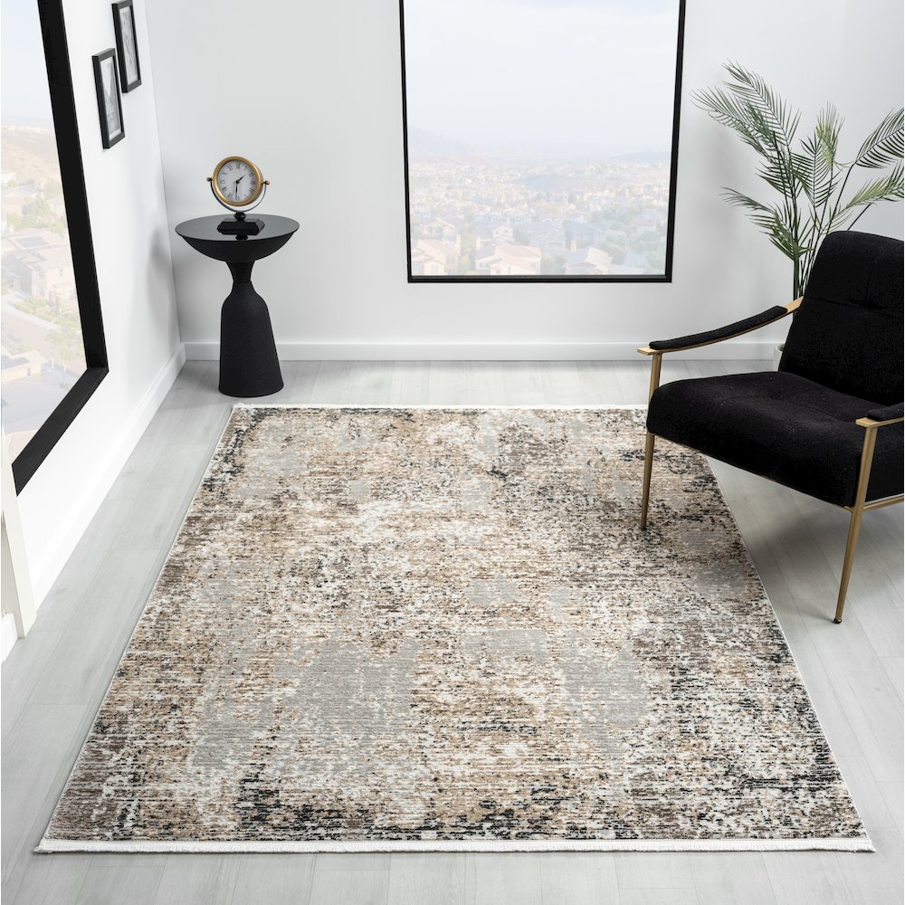 Obsession OB04 Gray & Beige Distressed Abstract Area Rug
