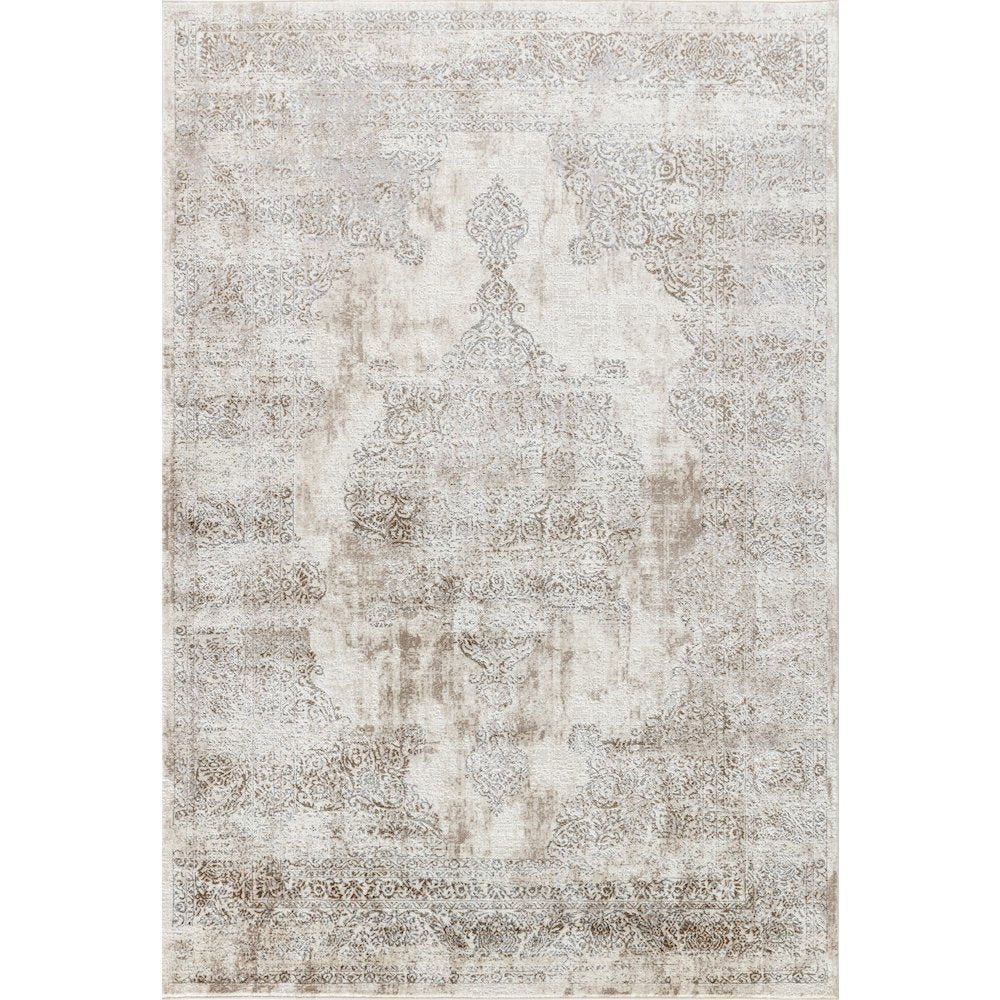 Omari Collection 03 Distressed Vintage Medallion Area Rug - Beige Tone