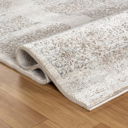 Omari Collection 03 Distressed Vintage Medallion Area Rug - Beige Tone