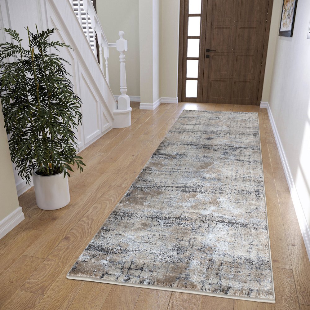 Omari Collection 06 Modern Abstract Grid Area Rug - Ocean Tone