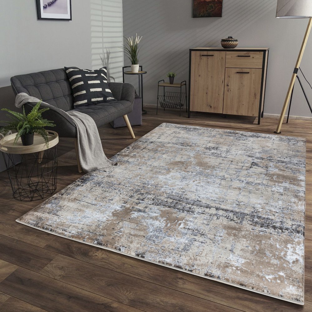 Omari Collection 06 Modern Abstract Grid Area Rug - Ocean Tone