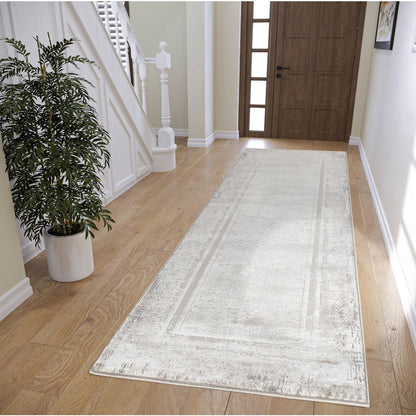 Omari Collection 08 Eroded Minimal Border Texture Area Rug