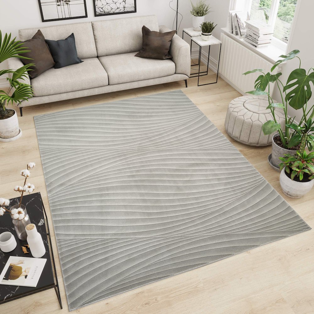 Omari Collection 09 Sculpted Wave Contemporary Area Rug - Grey