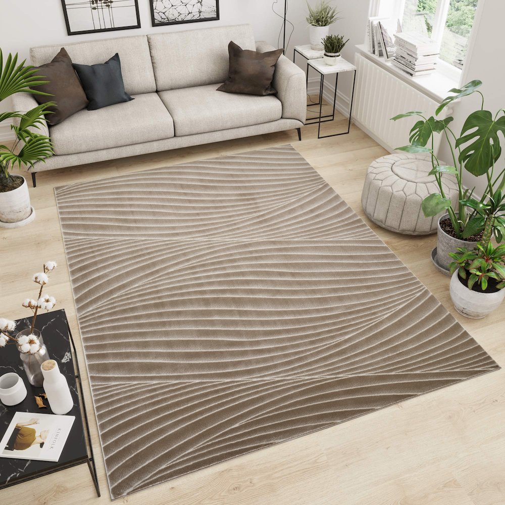 Omari Collection 10 Sculpted Wave Contemporary Area Rug - Brown