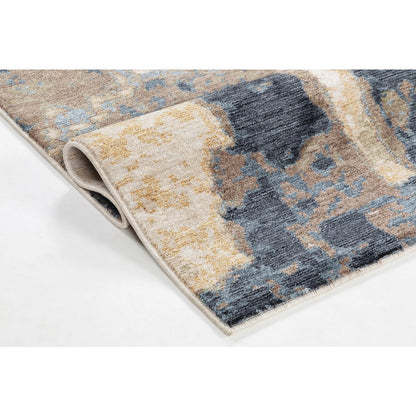 Roma Collection RM03 Painterly Contemporary Area Rug – Ivory, Navy & Taupe
