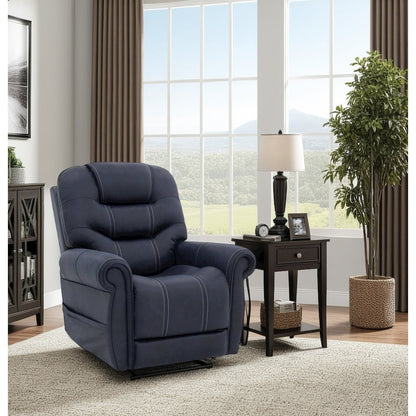 Blue Power Recliner with Adjustable Headrest, Lumbar Support, and Heat