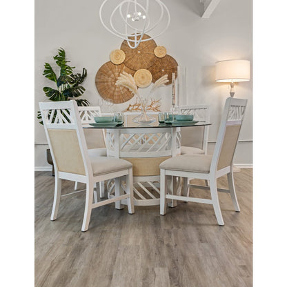 Miramar - 54" Round Glass Dining Table - Sand and Stark White Finish