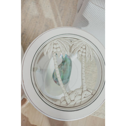 Monaco - Round End Table - Palms Insert - Blanc Finish