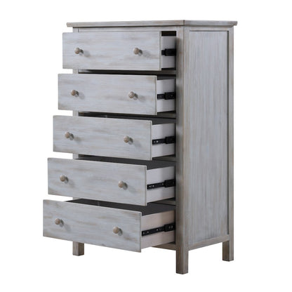 Geneva - 5 Drawer Chest - Distressed White Finish
