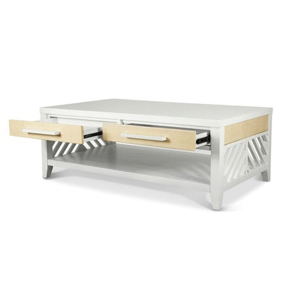 Miramar - 2-Drawer Cocktail Table with Casters - Sand and Stark White Finish