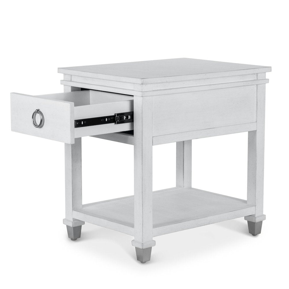Point Breeze - 1-Drawer Chairside Table - Fresh White with Soft Grey Glaze