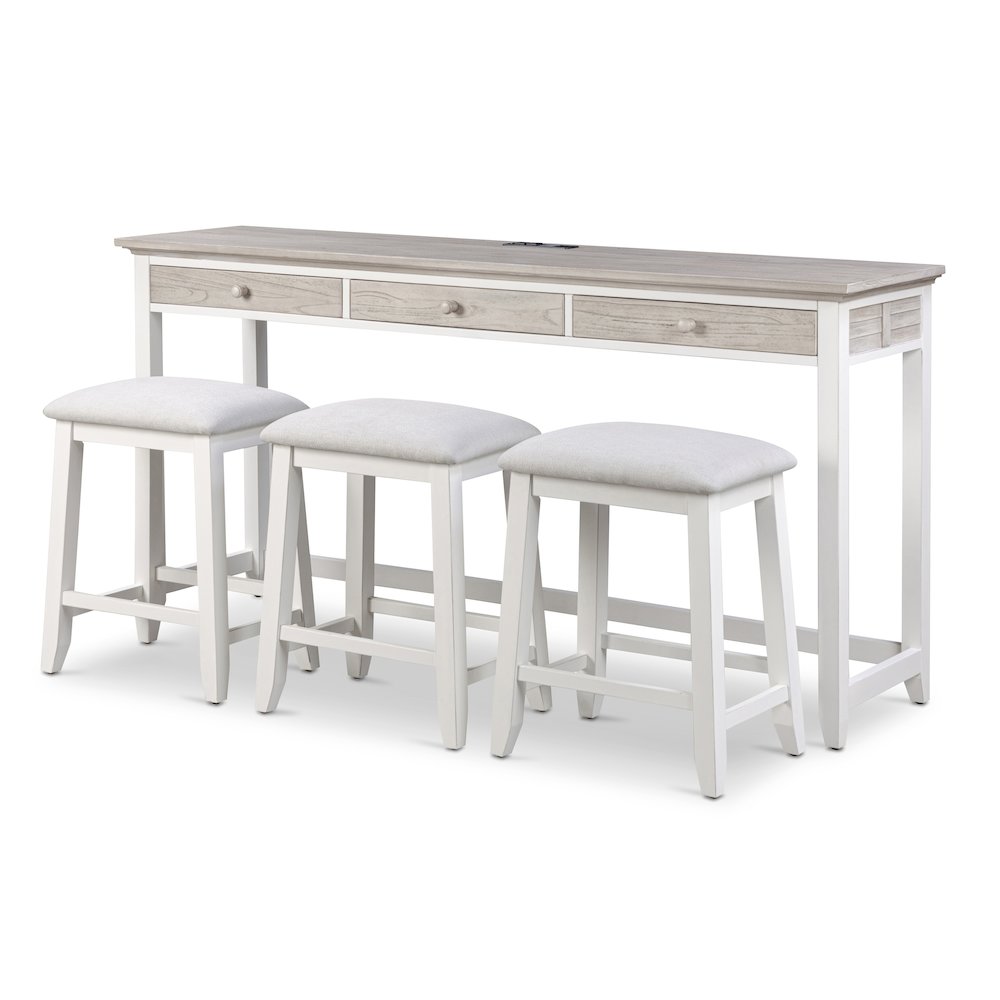 Islamorada - 3-Drawer Console and 3 Stools - Dapple Grey and Blanc Finish