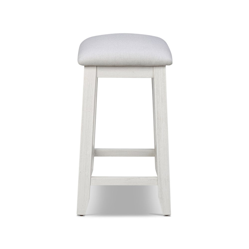 Surfside - 24" Backless Upholstered Stool - Weathered White Finish - Grey