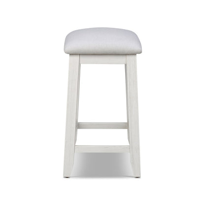 Surfside - 24" Backless Upholstered Stool - Weathered White Finish - Grey