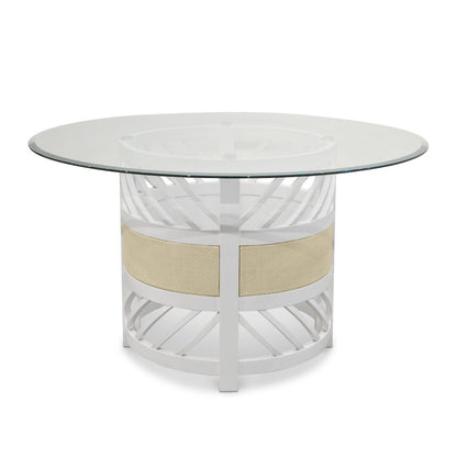 Miramar - 54" Round Glass Dining Table - Sand and Stark White Finish