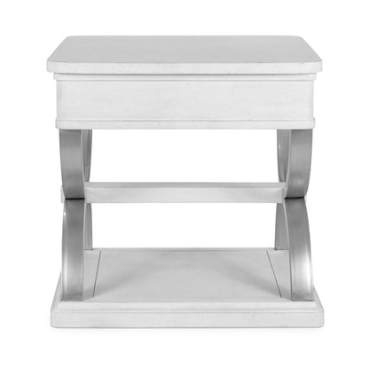 Point Breeze - 1-Drawer End Table with Metal - Fresh White with Soft Grey Glaze