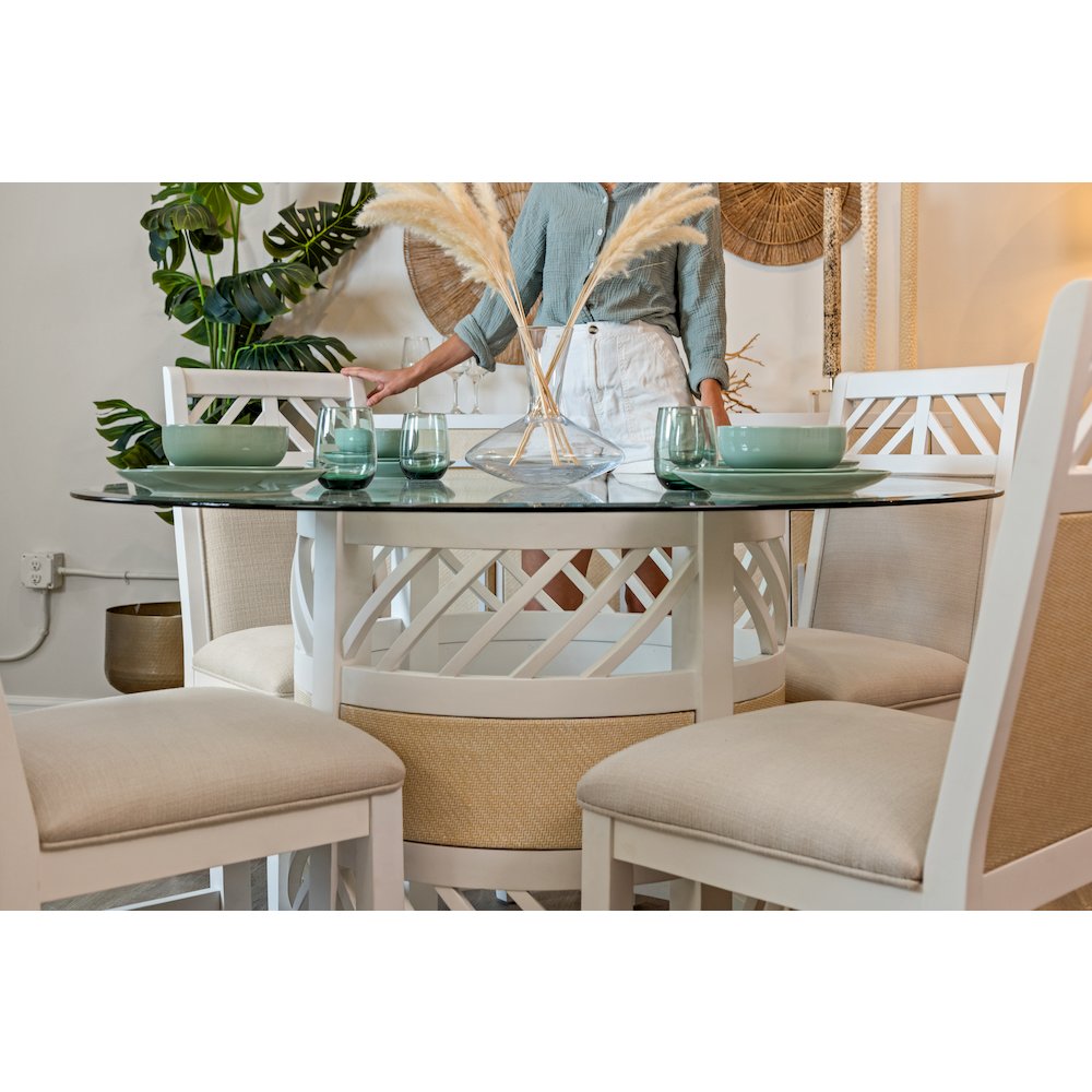 Miramar - 54" Round Glass Dining Table - Sand and Stark White Finish
