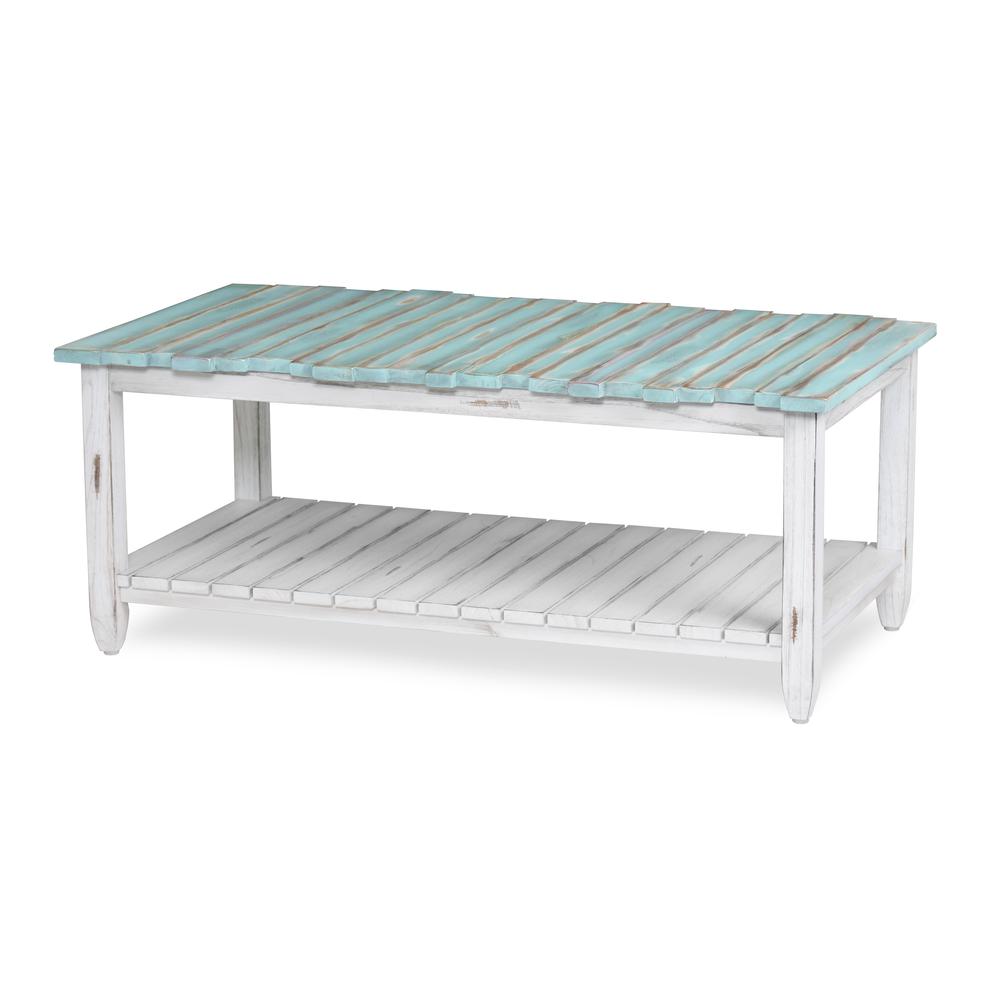 Picket Fence - Coffee Table - Distressed Bleu, White Finish